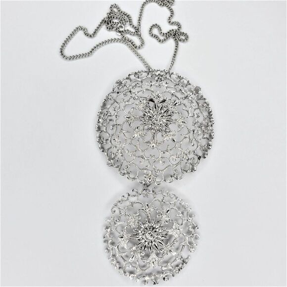 Silver Rhodium Filigree Pendant Necklace - Picture 12 of 12